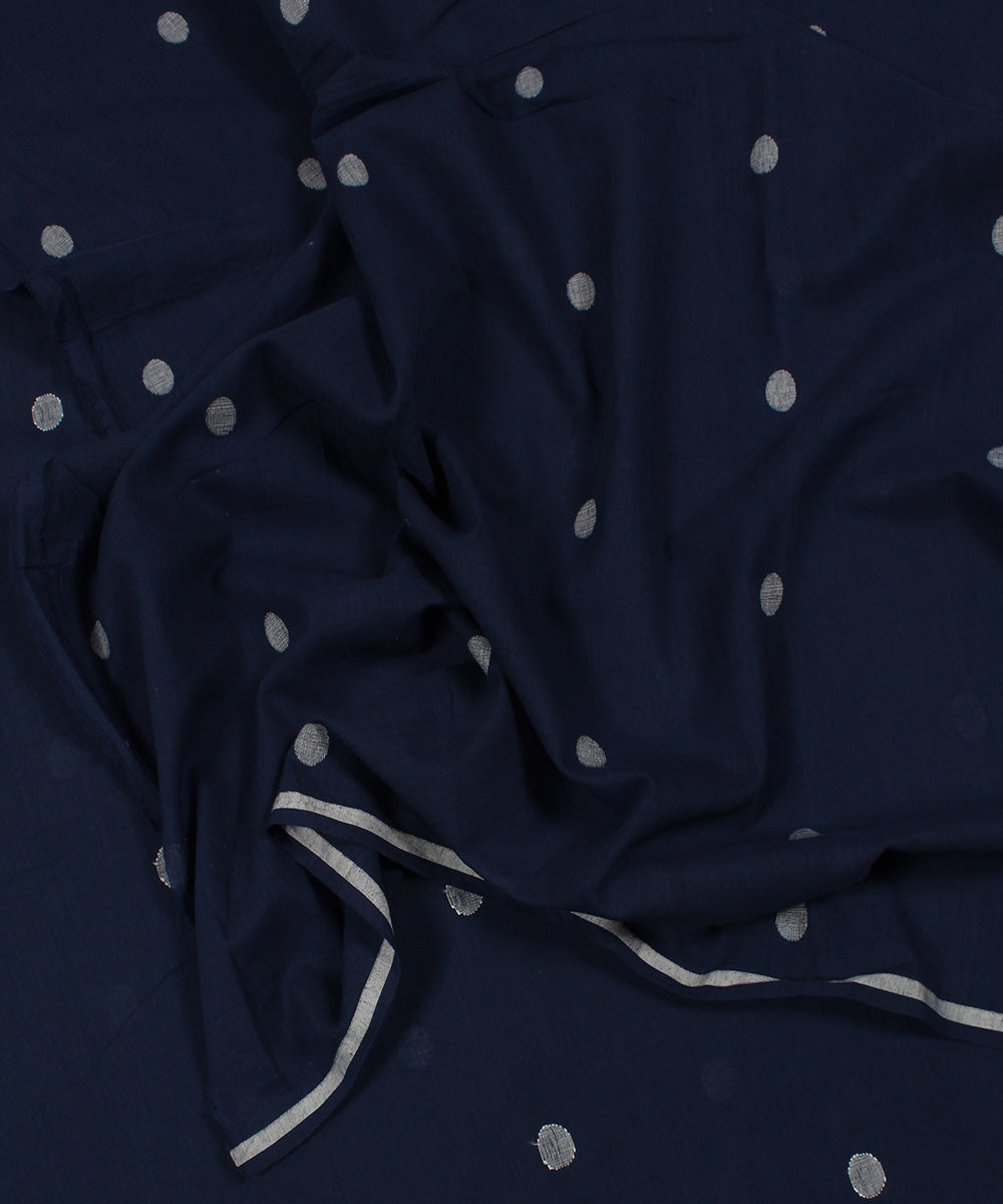 Blue handwoven jamdani cotton butti fabric