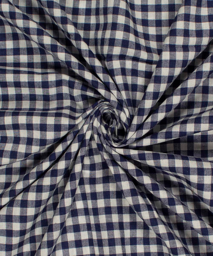 White navy blue checks handwoven bengal cotton fabric