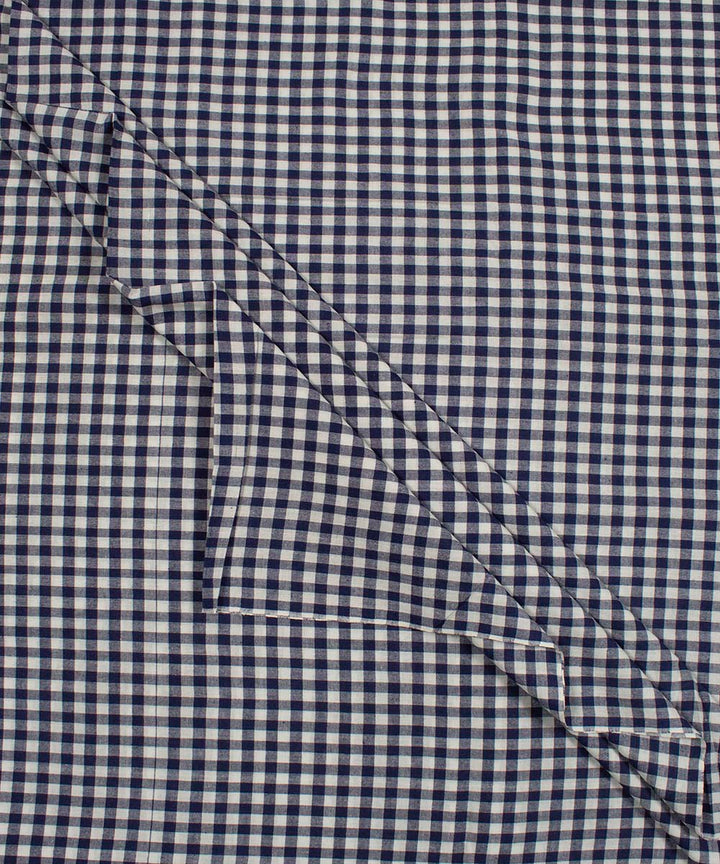 White navy blue checks handwoven bengal cotton fabric