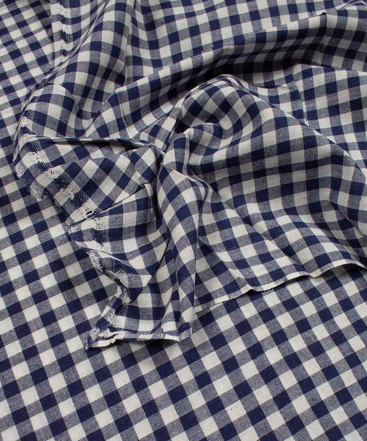 White navy blue checks handwoven bengal cotton fabric