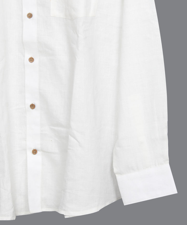 White handwoven cotton mandrian collar shirt