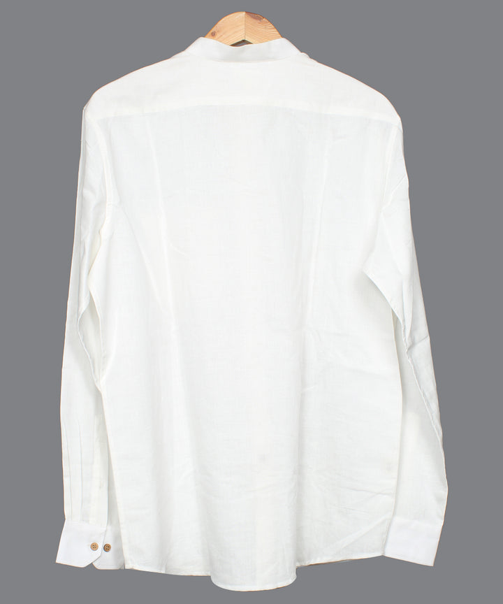 White handwoven cotton mandrian collar shirt