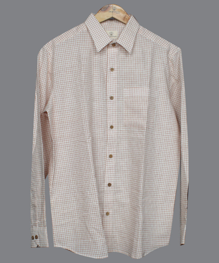 White orange check handwoven cotton formal collar shirt
