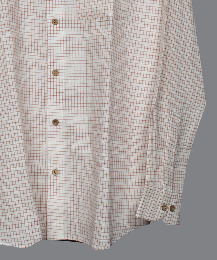 White orange check handwoven cotton formal collar shirt