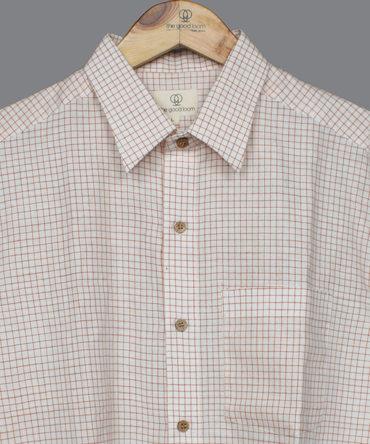 White orange check handwoven cotton formal collar shirt