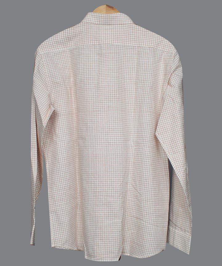 White orange check handwoven cotton formal collar shirt