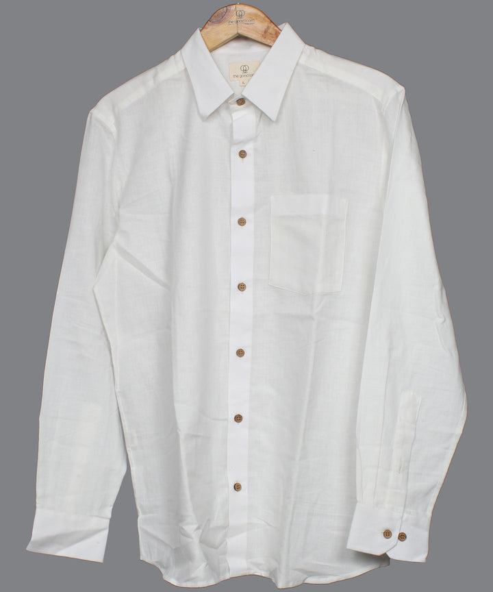White handwoven cotton formal collar shirt