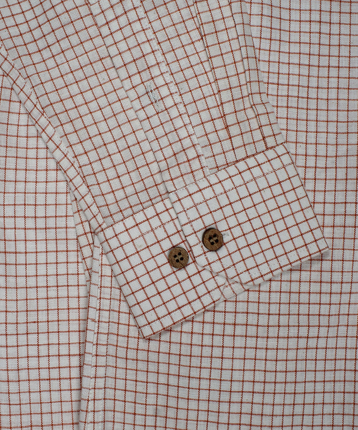 White orange check handwoven cotton formal collar shirt