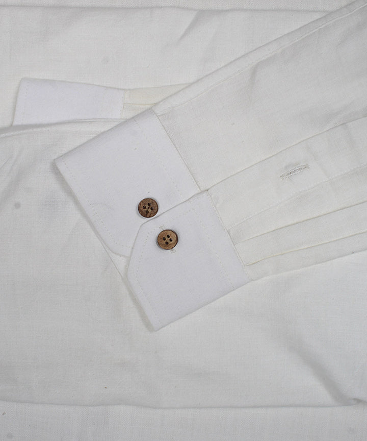 White handwoven cotton mandrian collar shirt