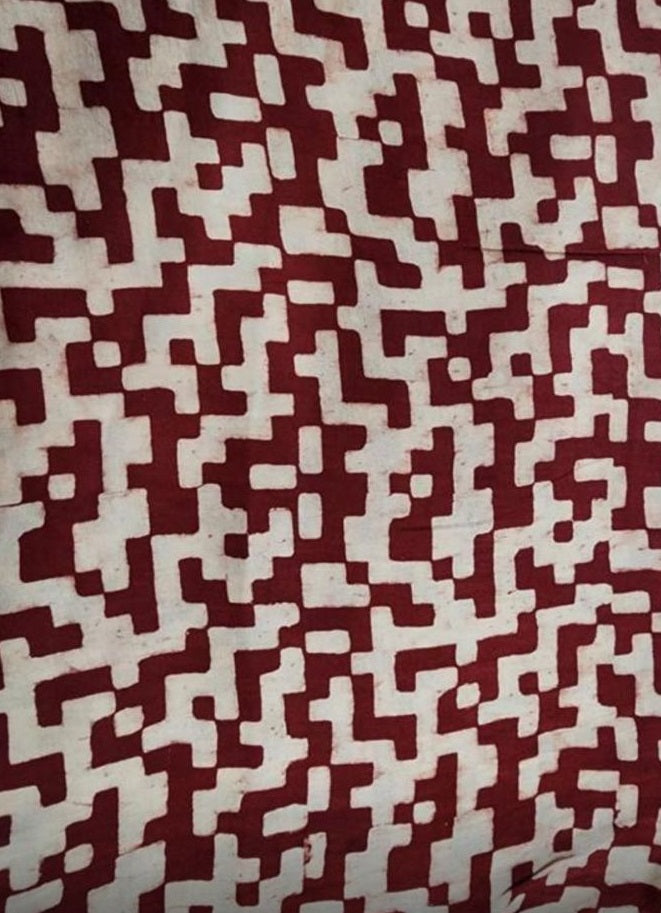 Maroon offwhite modal silk fabric