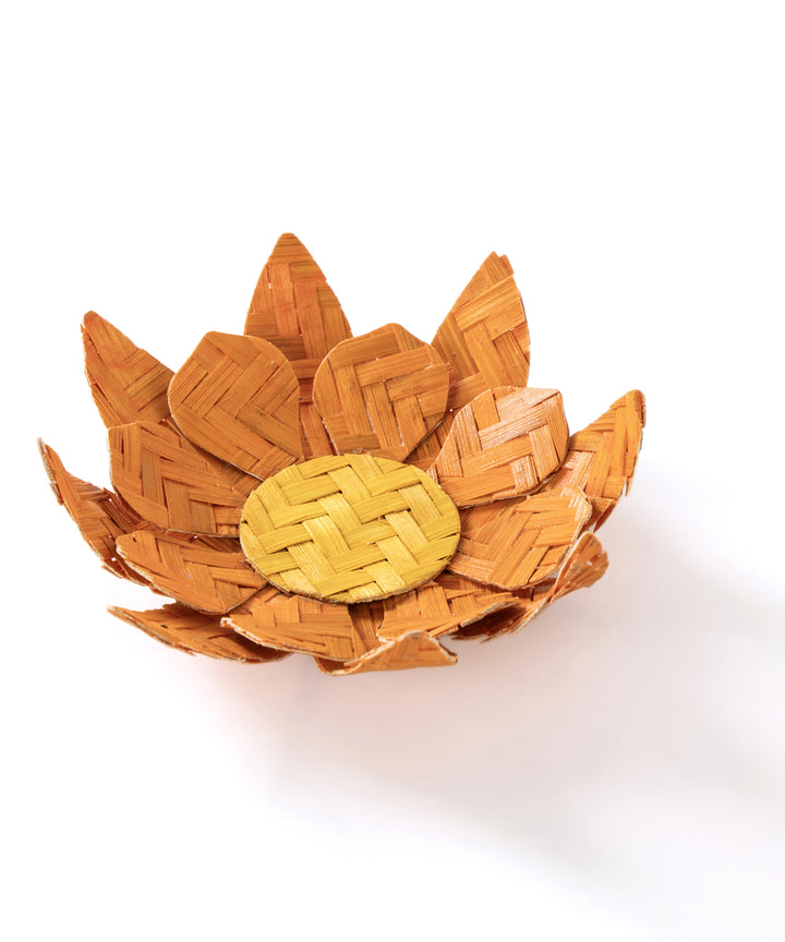 Yellow lotus handcrafted bamboo tea light holder