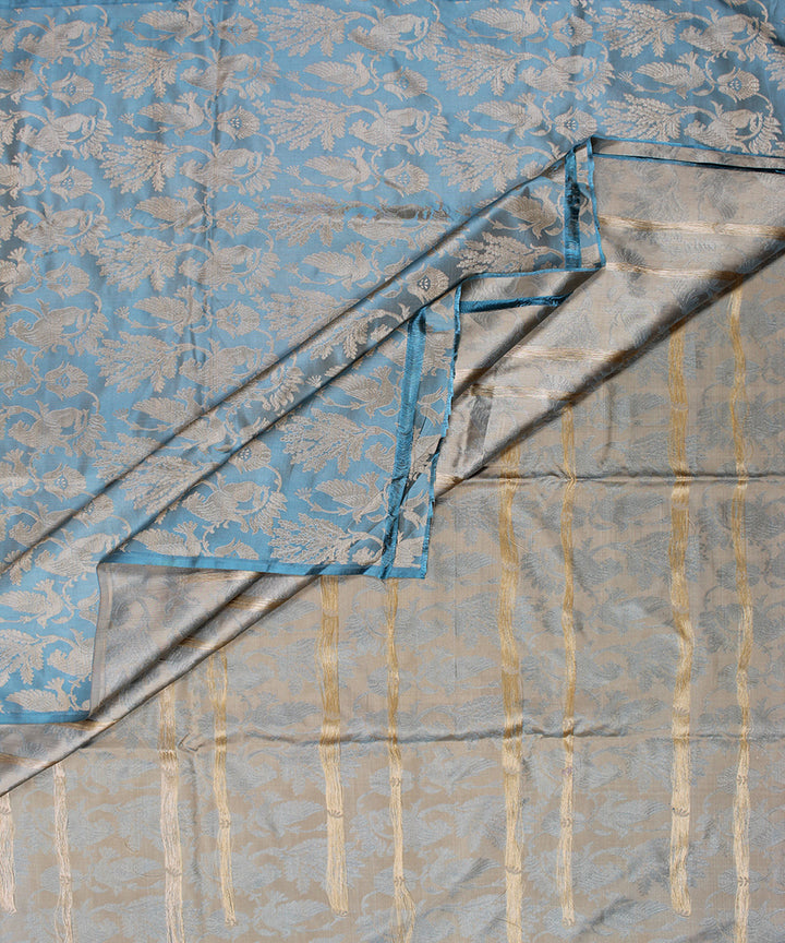 Sky blue handwoven silk banarasi fabric