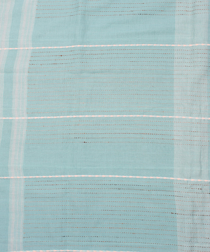 Sky blue extra weft cotton bhuj fabric