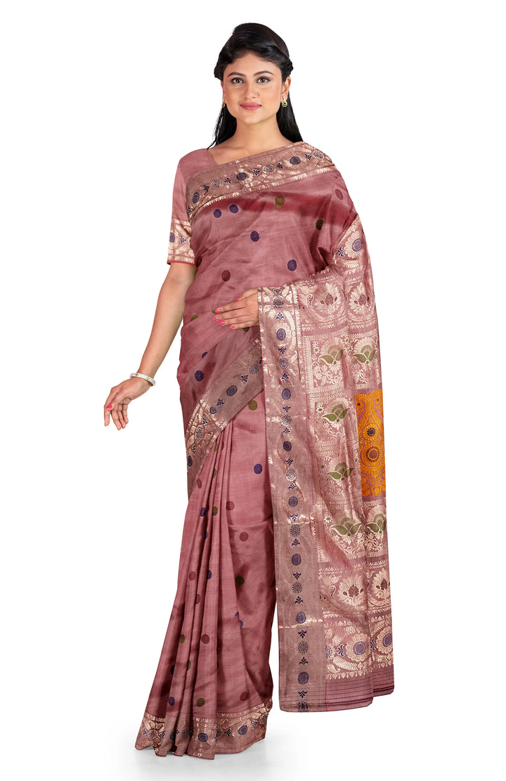 Peach baluchari silk handwoven saree
