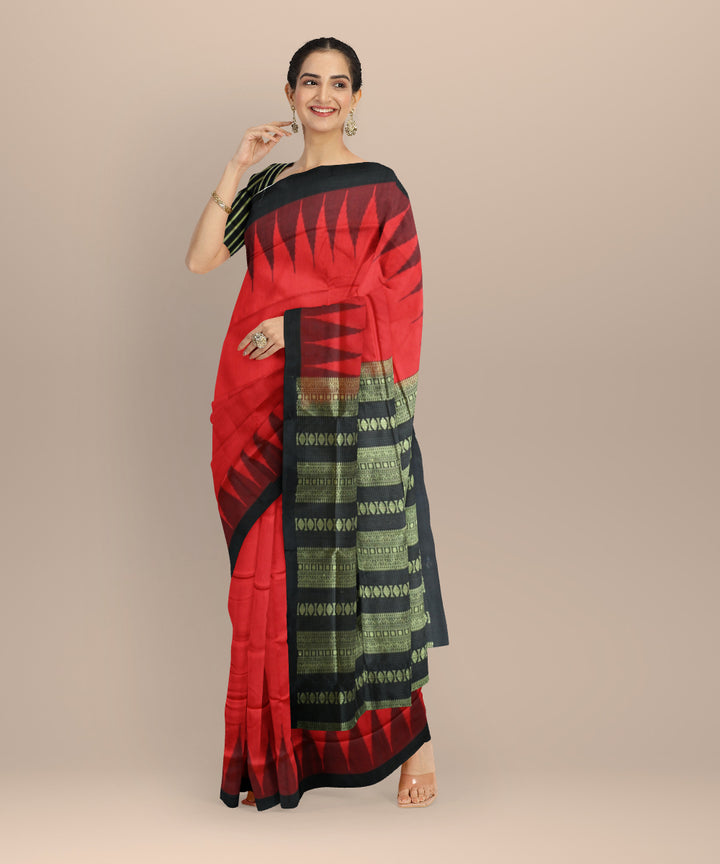 Red black handloom bomkai silk saree