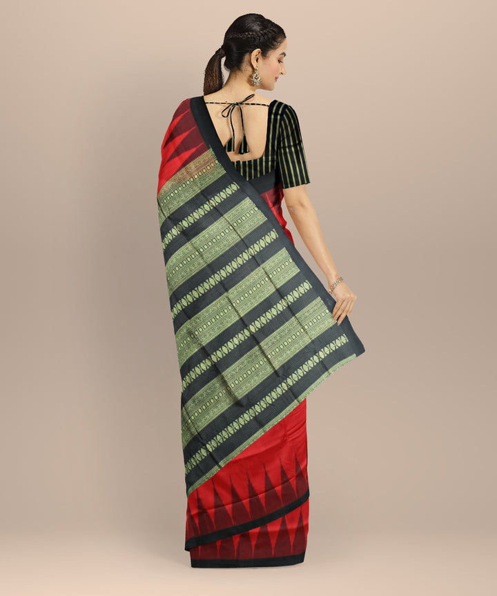 Red black handloom bomkai silk saree