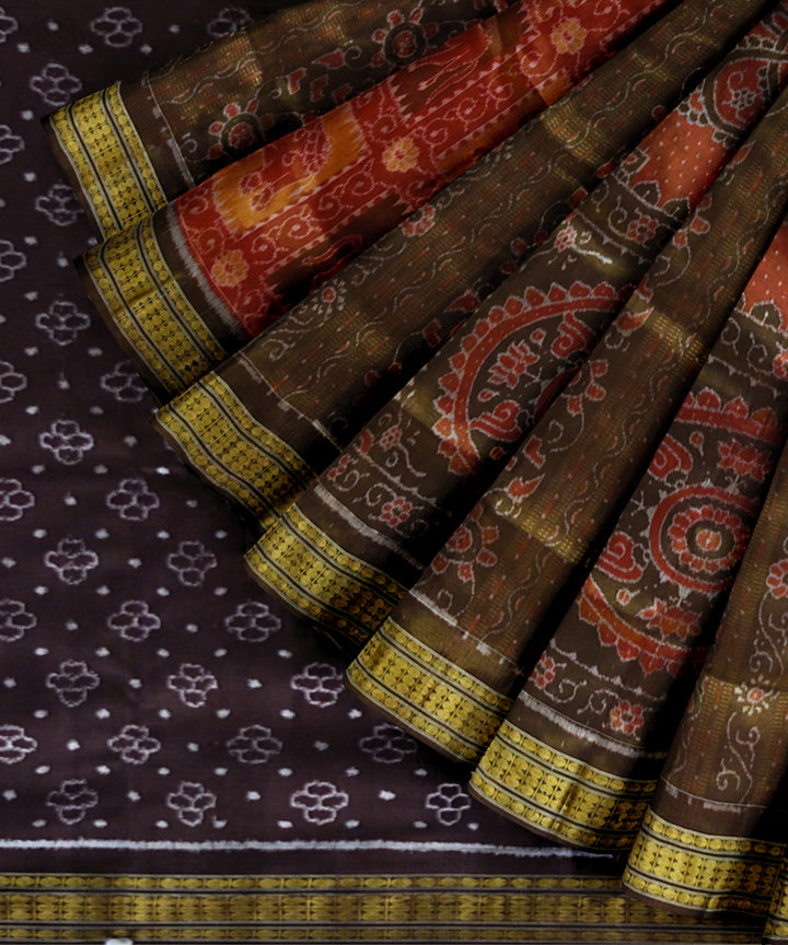 Multicolor coffee silk handloom sambalpuri saree