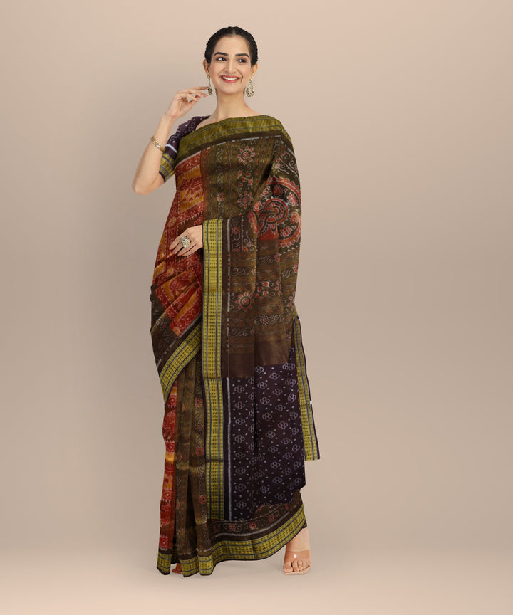 Multicolor coffee silk handloom sambalpuri saree