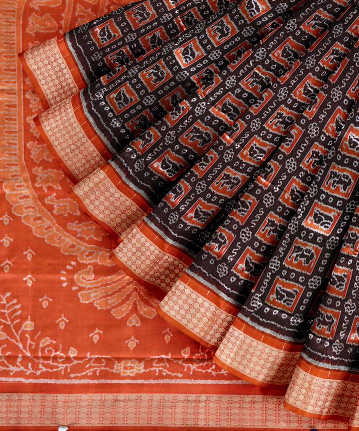 Brown orange silk handloom sambalpuri saree
