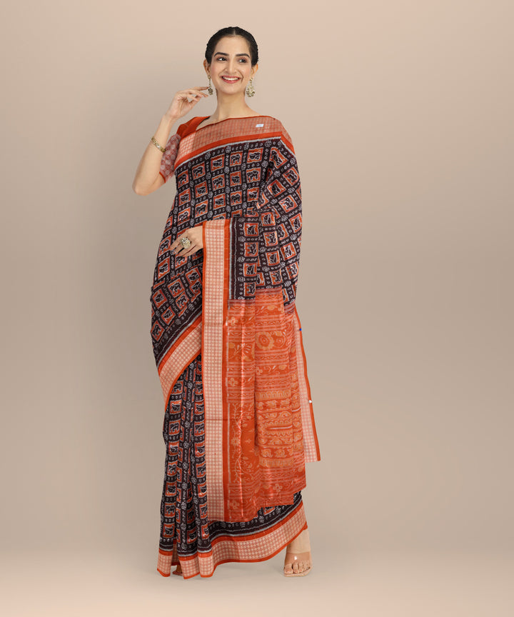 Brown orange silk handloom sambalpuri saree