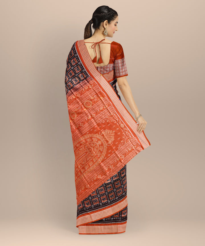 Brown orange silk handloom sambalpuri saree
