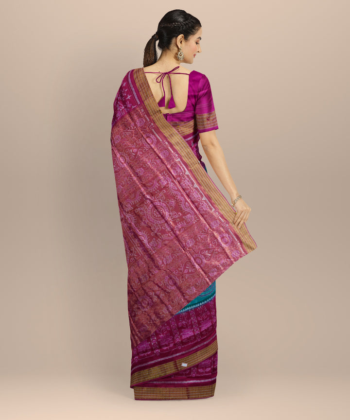 Sky blue deep pink silk handloom sambalpuri saree