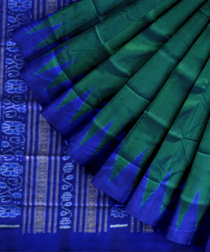 Dark green duke blue silk handloom sambalpuri saree