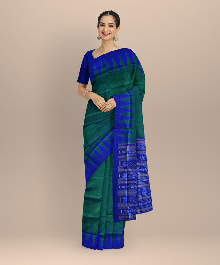 Dark green duke blue silk handloom sambalpuri saree