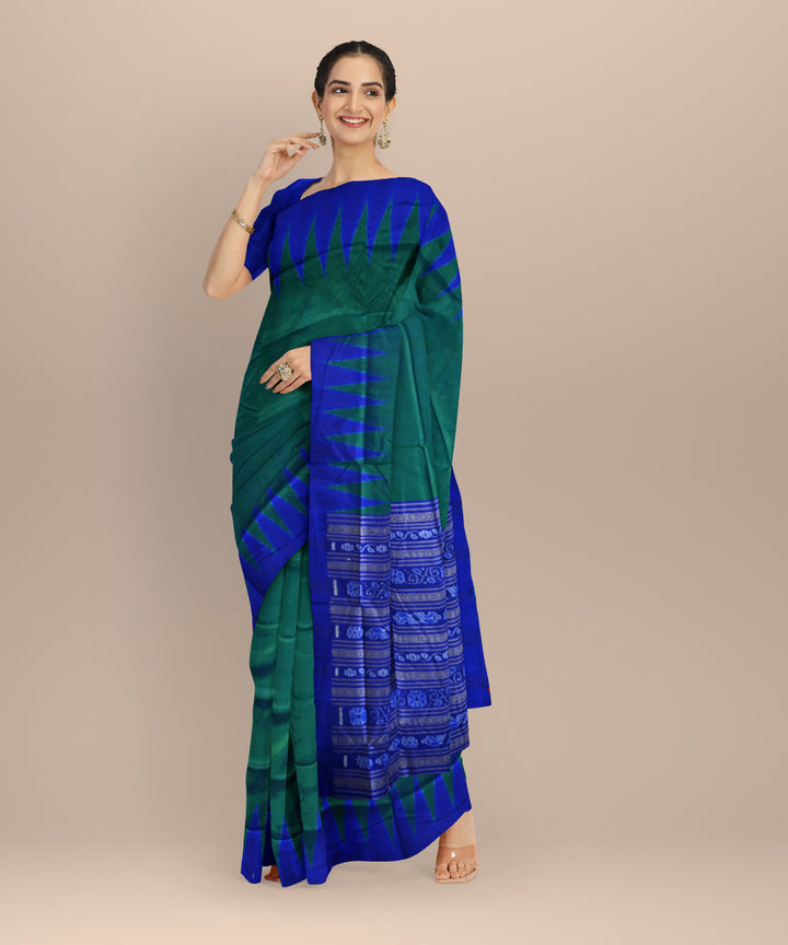 Dark green duke blue silk handloom sambalpuri saree