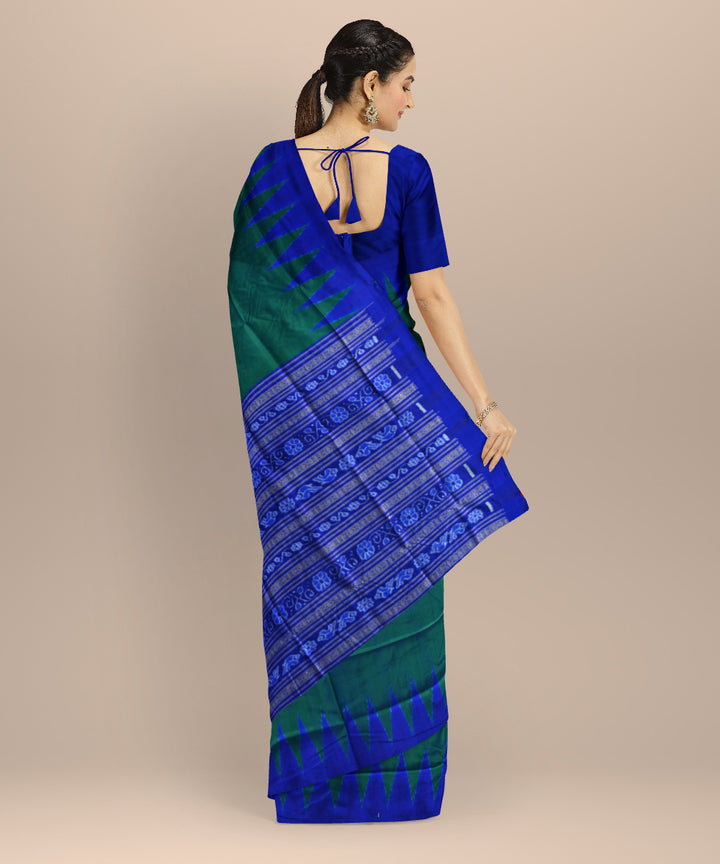 Dark green duke blue silk handloom sambalpuri saree