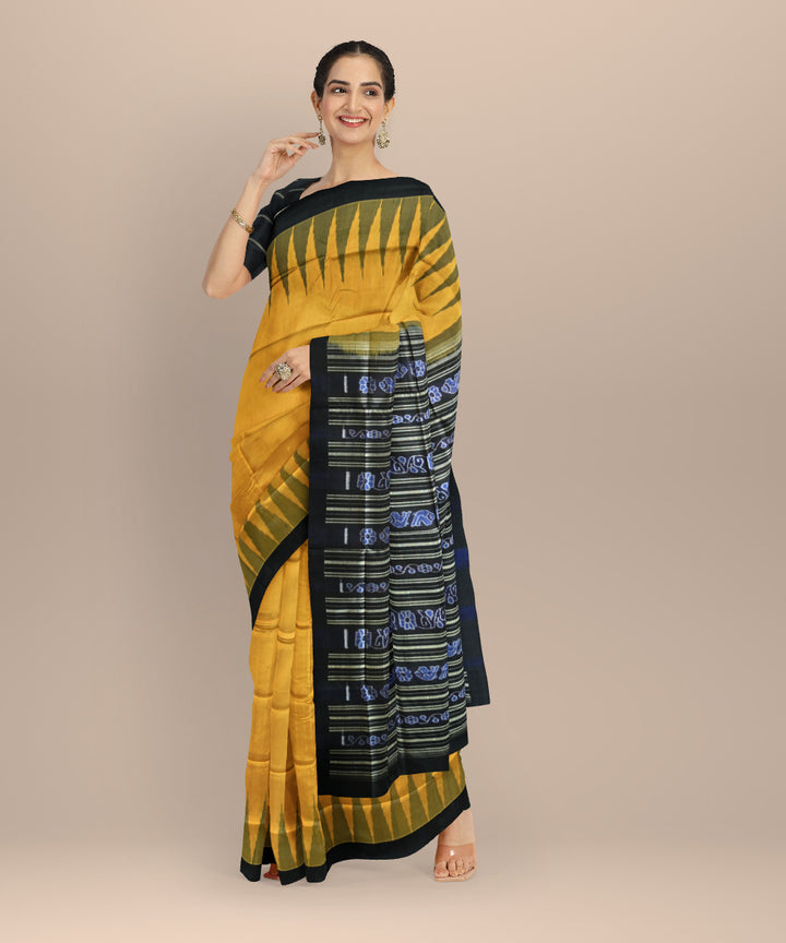 Yellow black silk handloom sambalpuri saree