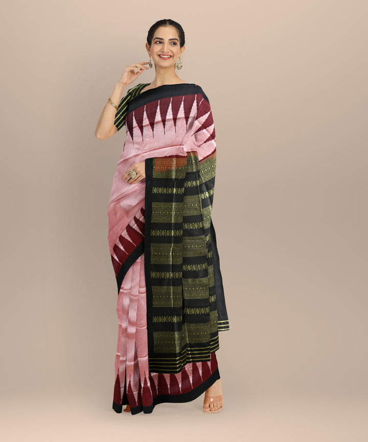 Pink black silk handloom sambalpuri saree