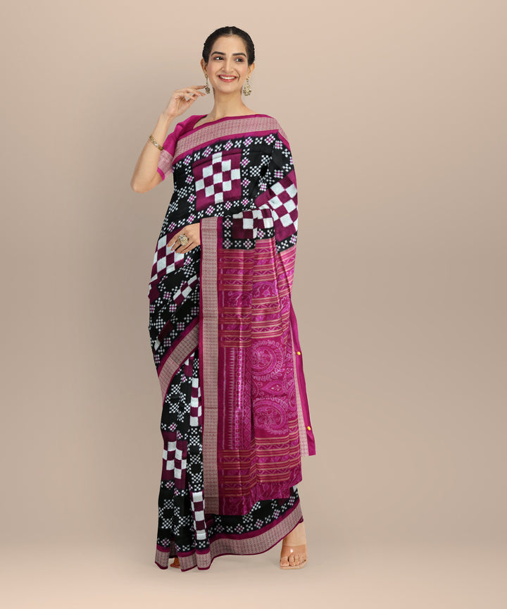 Multicolor deep magenta silk handloom sambalpuri saree
