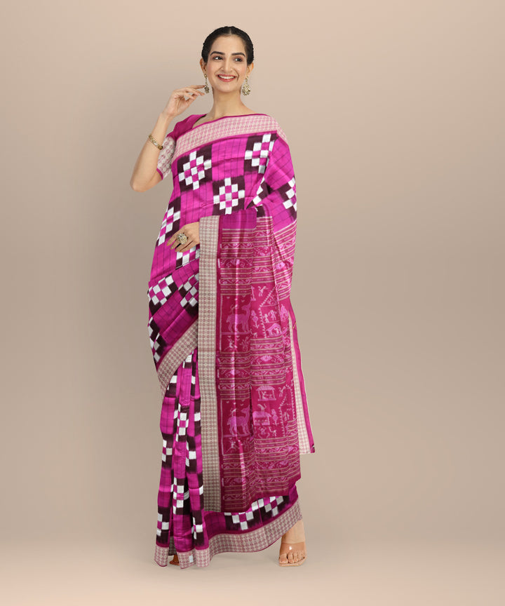 Pink deep pink silk handloom sambalpuri saree
