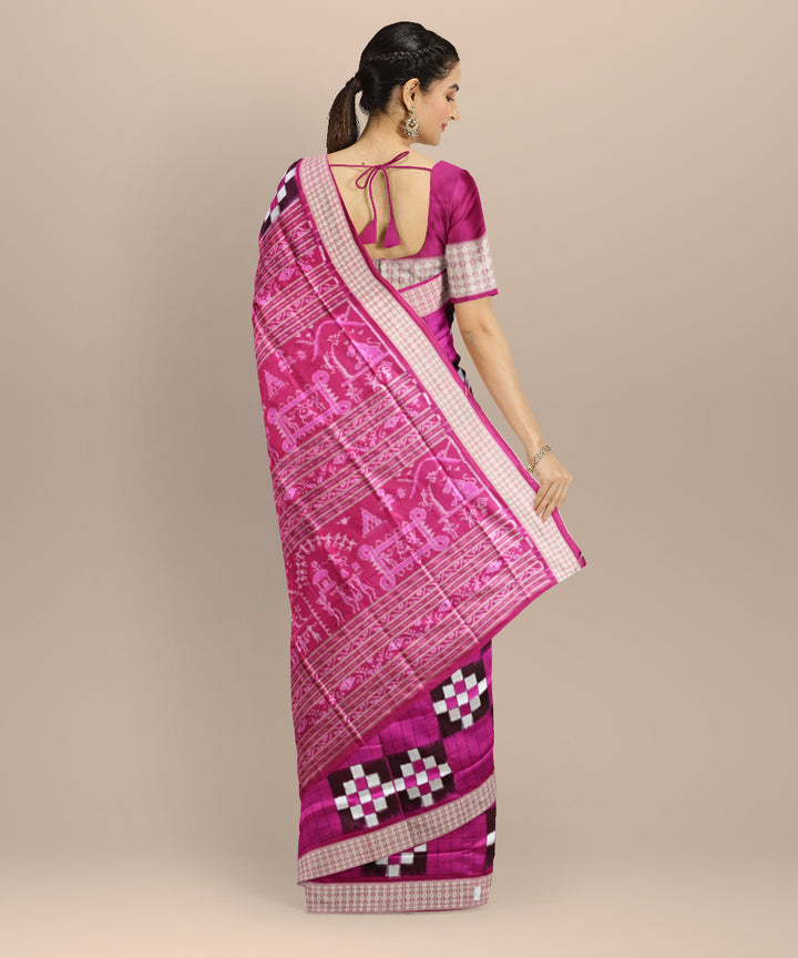 Pink deep pink silk handloom sambalpuri saree