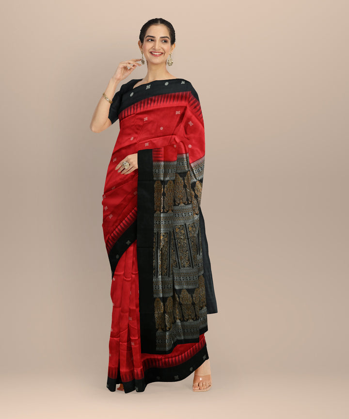 Red black silk handloom bomkai saree