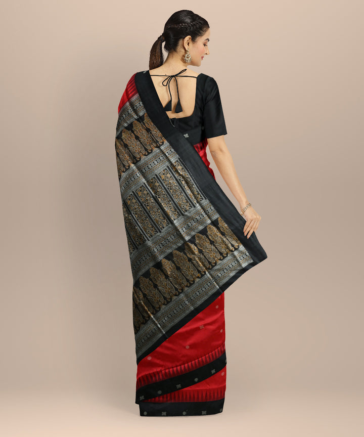Red black silk handloom bomkai saree