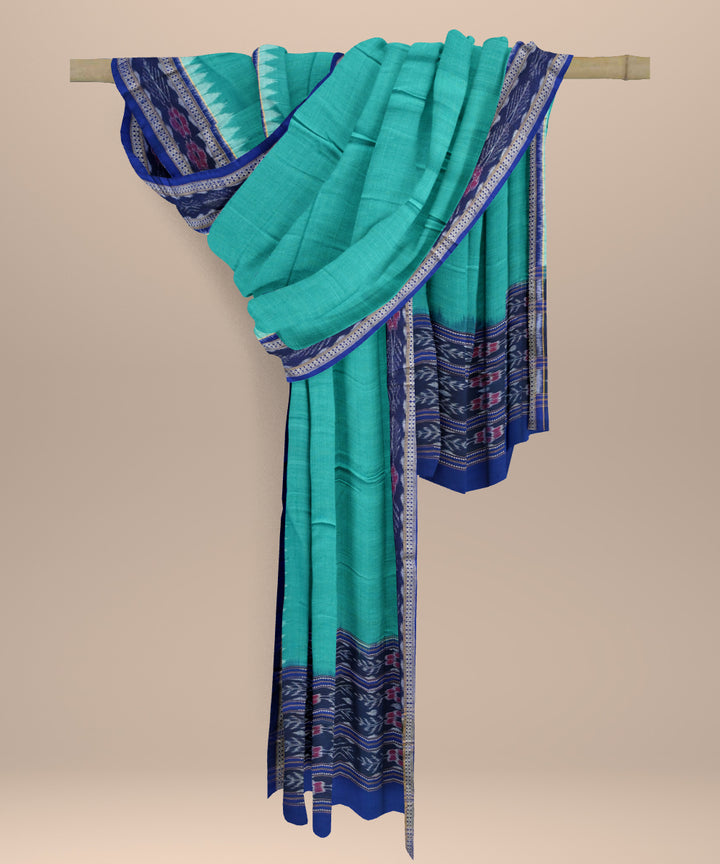 Light green dark blue cotton handloom sambalpuri dupatta