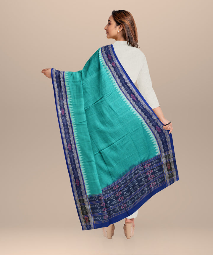 Light green dark blue cotton handloom sambalpuri dupatta