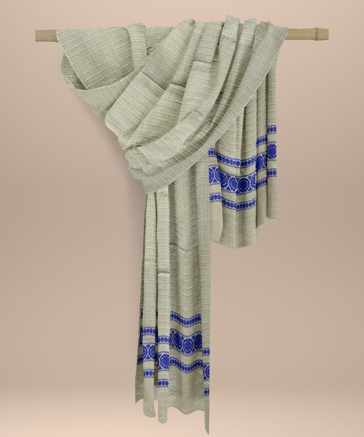 Grey dark blue tussar silk sambalpuri handloom shawl