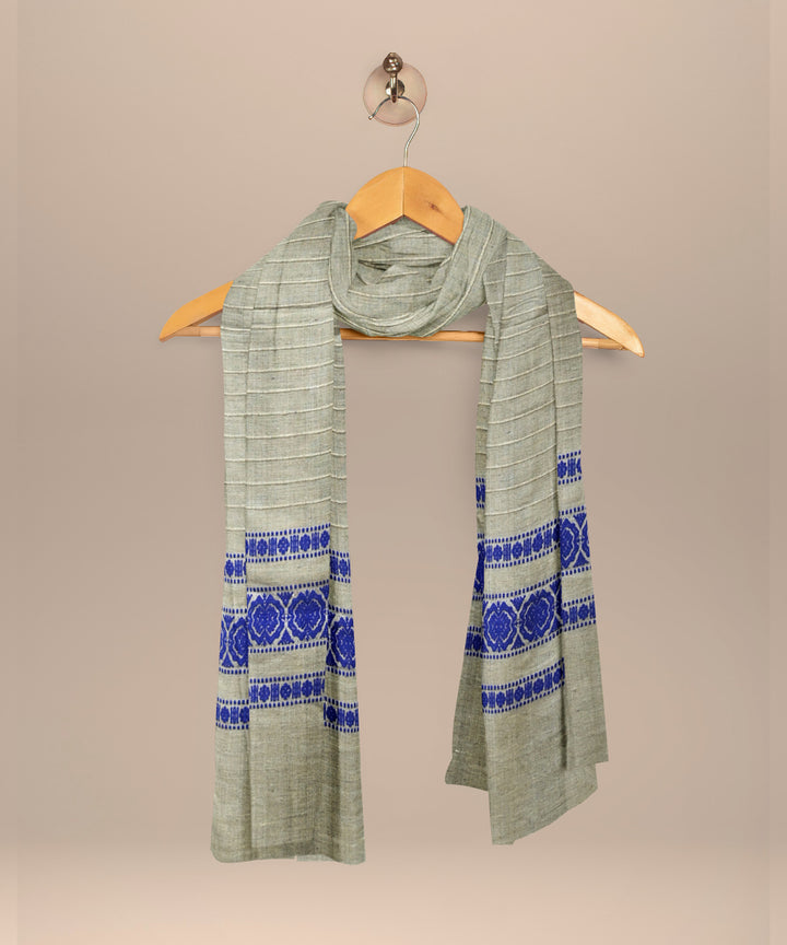 Grey dark blue tussar silk sambalpuri handloom shawl