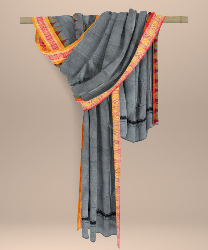 Grey orange cotton handloom nuapatna dupatta