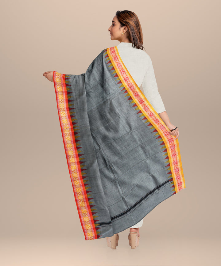 Grey orange cotton handloom nuapatna dupatta