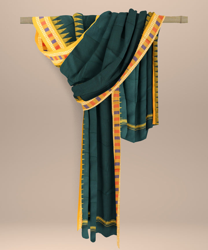 Dark green orange cotton handloom nuapatna dupatta