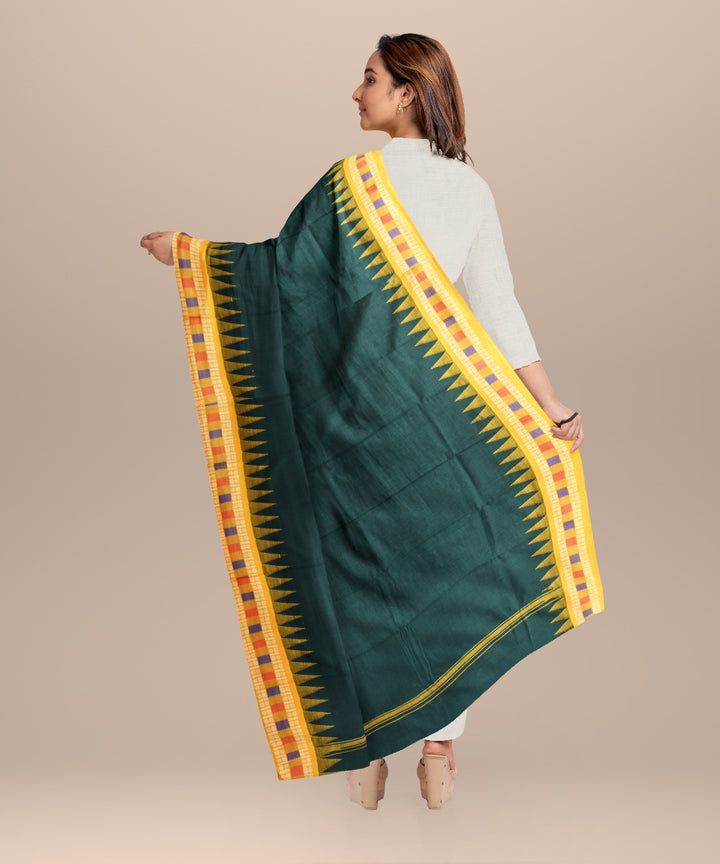 Dark green orange cotton handloom nuapatna dupatta