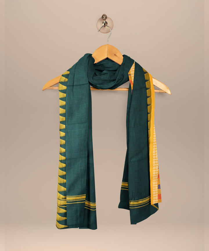 Dark green orange cotton handloom nuapatna dupatta