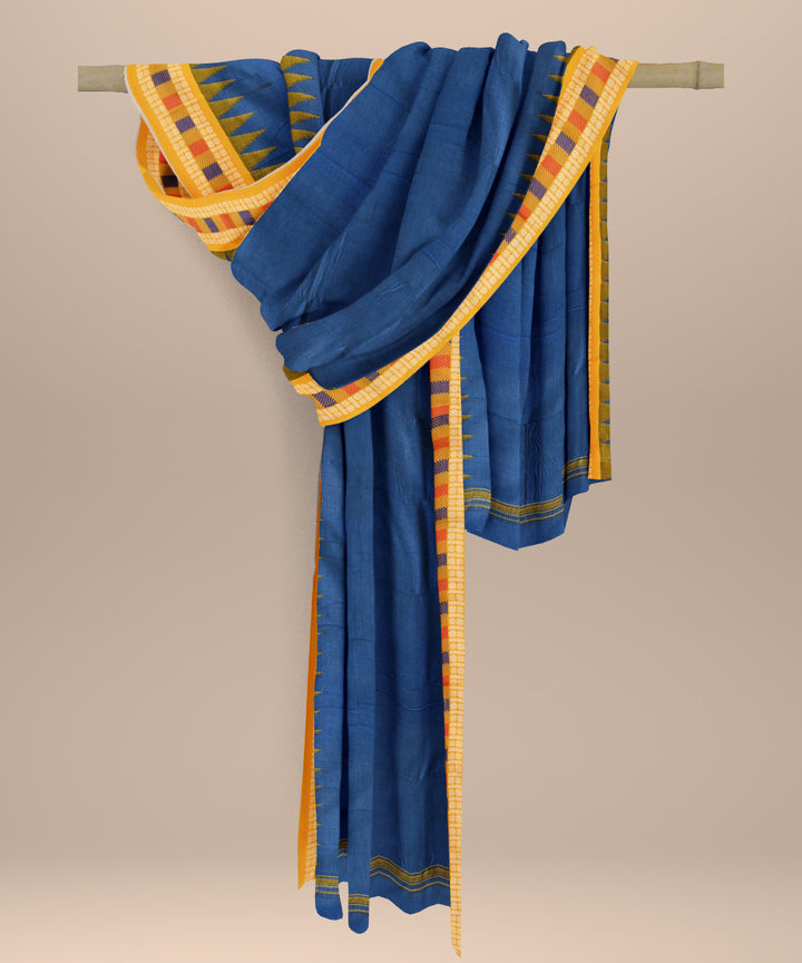 Navy blue orange cotton handloom nuapatna dupatta