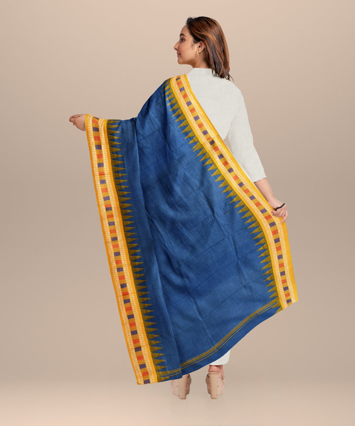 Navy blue orange cotton handloom nuapatna dupatta