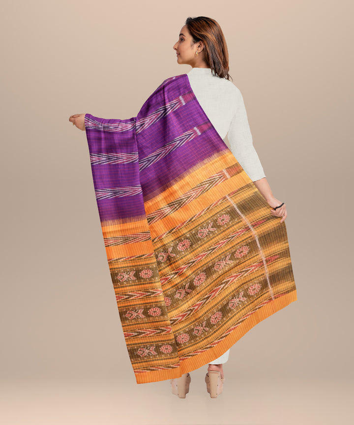 Purple yellow cotton handloom sambalpuri stole