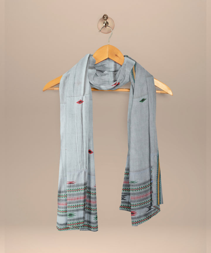 Grey multi colour cotton handloom sonepur dupatta